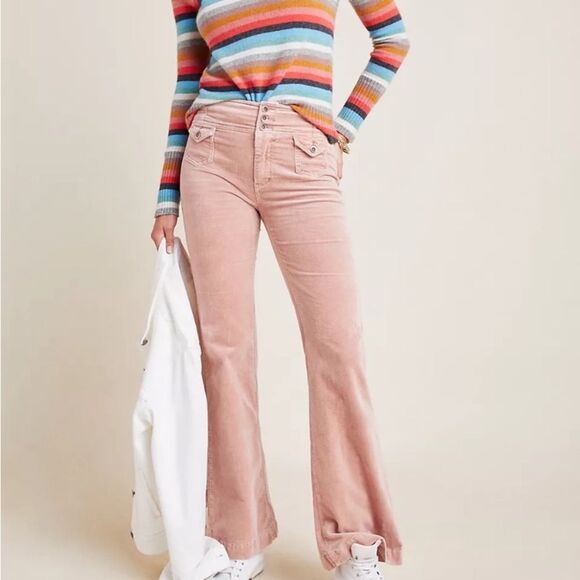 ANTHROPOLOGIE PILCRO HIGH-RISE TROUSER BOOTCUT CORDUROY PANTS PINK Size 29 - Picture 1 of 14